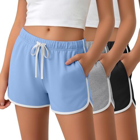 مجموعة من 3 شورتات رياضية للفتيات للأطفال، شورت دولفين نشط للجري، ملابس كاجوال برباط للتمرين مع جيوب in Kuwait