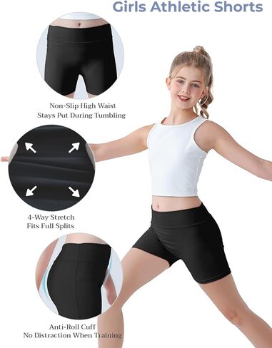 Girls Athletic Shorts High Waisted Tagless Kids Bike Dance Yoga Volleyball Gym Cheer Running Workout Spandex Shorts 7-16Y in Kuwait