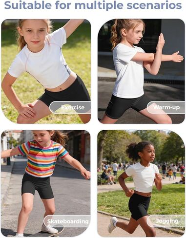 Girls Athletic Shorts High Waisted Tagless Kids Bike Dance Yoga Volleyball Gym Cheer Running Workout Spandex Shorts 7-16Y in Kuwait