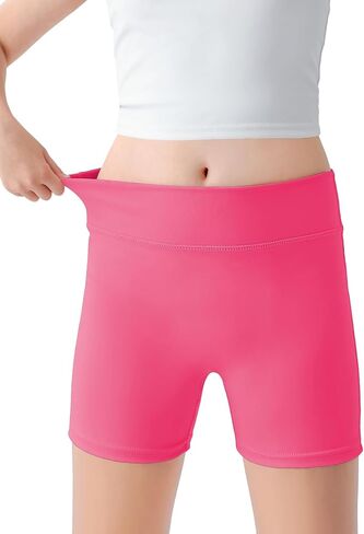 Girls Athletic Shorts High Waisted Tagless Kids Bike Dance Yoga Volleyball Gym Cheer Running Workout Spandex Shorts 7-16Y in Kuwait
