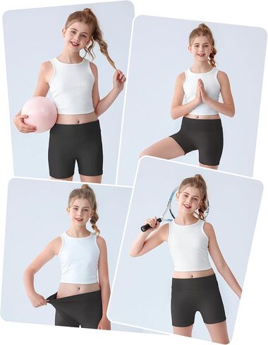 Girls Athletic Shorts High Waisted Tagless Kids Bike Dance Yoga Volleyball Gym Cheer Running Workout Spandex Shorts 7-16Y in Kuwait