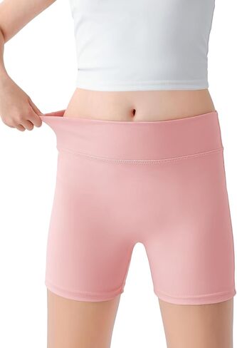 Girls Athletic Shorts High Waisted Tagless Kids Bike Dance Yoga Volleyball Gym Cheer Running Workout Spandex Shorts 7-16Y in Kuwait