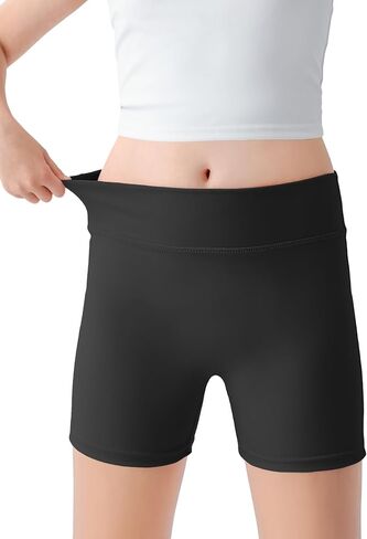 Girls Athletic Shorts High Waisted Tagless Kids Bike Dance Yoga Volleyball Gym Cheer Running Workout Spandex Shorts 7-16Y in Kuwait