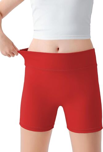 Girls Athletic Shorts High Waisted Tagless Kids Bike Dance Yoga Volleyball Gym Cheer Running Workout Spandex Shorts 7-16Y in Kuwait
