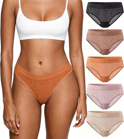 COOPLUS Womens Underwear Sexy Hipster Panties Mesh Low Rise Soft Breathable Ladies Cheeky Underwear 5 Pack in Saudi Arabia