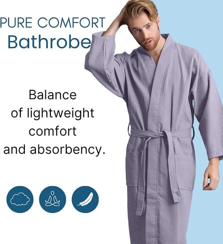 Men's Luxury Waffle Weaved Cotton Bathrobe - Lightweight & Soft - Quick Dry & Absorbent - Spa Robe for Men in Saudi Arabia