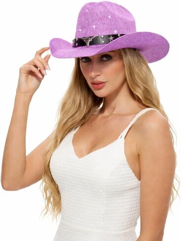 Sequin Cowboy Hat for Men & Women – Sparkly Cowgirl Hat with Thread Detail, Stylish Cowboy Hat for Parties in Kuwait