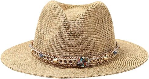 Nollia Western Straw Cowboy Hat for Women - Wide Brim Sun Hat with 3 Interchangeable Beaded Bands, Adjustable Fit, Lightweight & Breathable for Festivals, Rodeos, Travel & Outdoor Adventures Khaki in Saudi Arabia
