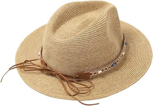 Nollia Western Straw Cowboy Hat for Women - Wide Brim Sun Hat with 3 Interchangeable Beaded Bands, Adjustable Fit, Lightweight & Breathable for Festivals, Rodeos, Travel & Outdoor Adventures Khaki in Saudi Arabia