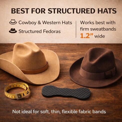 Cowboy Hat Size Reducer, 5 Pack Silicone Inserts for Loose Western Hats | Leather sweatbands Over 1.2 in, Dumbbell Shape, Non Slip Grip, Rodeo Riding, Ranch Work Black in Saudi Arabia
