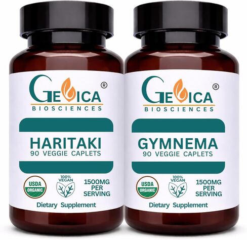 USDA Organic Haritaki (Terminalia chebula) + Gymnema (Gymnema sylvestre) Bundle – 1500 mg per Serving Each, Whole Fruit & Whole Leaf Powder, No Extracts, 90 Caplets Each in Saudi Arabia
