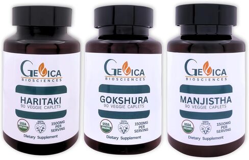 USDA Organic Manjistha (Rubia cordifolia) + Haritaki (Terminalia chebula) Bundle – 1500 mg per Serving Each, Whole Root & Whole Fruit Powder, No Extracts, 90 Caplets Each in Saudi Arabia