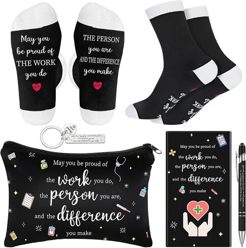 5 Pack CNA Week Gifts Set for Women May You Be Proud of The Work You Do CNA Nurse Appreciation Makeup Bag Socks Pen Keychain Notebook Nurse Gifts for Nursing Assistant Graduation Party Favors in Kuwait