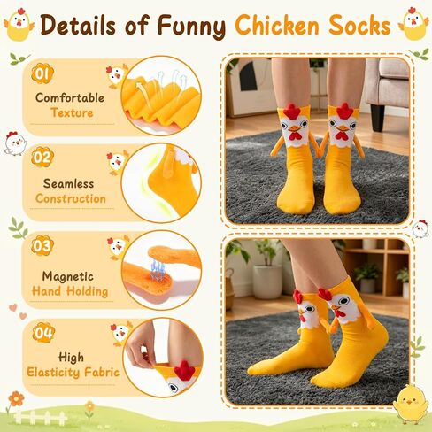 Funny Chicken Magnetic Socks That Holding Hand for Women Novelty Wacky Animal Socks for Adult Christmas Gag Gifts in Saudi Arabia