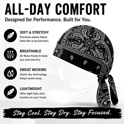 Cooling Skull Cap Helmet Liner, Bandana Cap, Elastic Cycling Sports Cap, Breathable Sweat Wicking Head Scarf in Kuwait