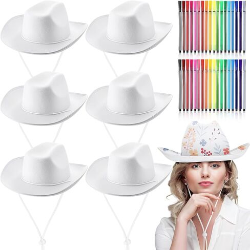 Cutecrop DIY White Cowboy Hats with Markers Adjustable Felt Western Hats for Adult Costume Parties Paint Crafting Fancy Dress in Kuwait
