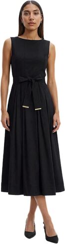 Anne Klein Women's Paneled Bodice Jewel Neck Cotton Sateen Midi Dress in Kuwait
