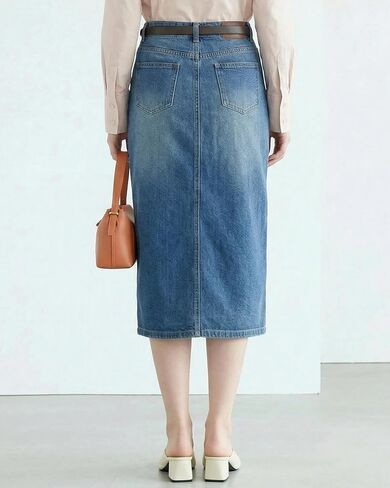 Midi Denim Skirts for Women Long Stretch Casual High Waist Below Knee Pencil Jean Skirt with Slit in Kuwait