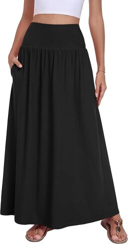 QUEZHU Women's Maxi Long Skirts 2026 Casual A-line Elastic High Waist Flowy Skirt with Pockets in Saudi Arabia