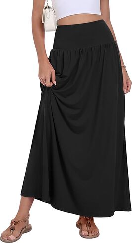 QUEZHU Women's Maxi Long Skirts 2026 Casual A-line Elastic High Waist Flowy Skirt with Pockets in Saudi Arabia