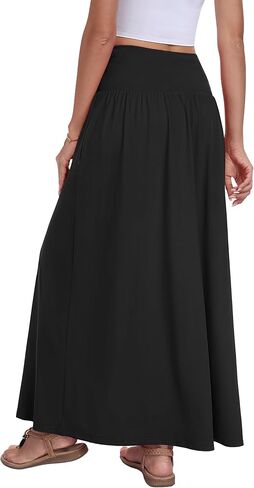 QUEZHU Women's Maxi Long Skirts 2026 Casual A-line Elastic High Waist Flowy Skirt with Pockets in Saudi Arabia