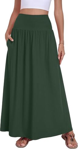 QUEZHU Women's Maxi Long Skirts 2026 Casual A-line Elastic High Waist Flowy Skirt with Pockets in Saudi Arabia