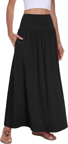 QUEZHU Women's Maxi Long Skirts 2026 Casual A-line Elastic High Waist Flowy Skirt with Pockets in Saudi Arabia