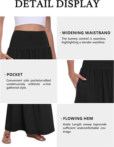 QUEZHU Women's Maxi Long Skirts 2026 Casual A-line Elastic High Waist Flowy Skirt with Pockets in Saudi Arabia