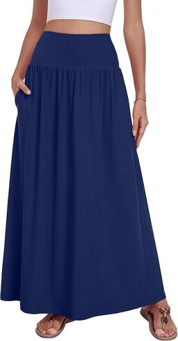 QUEZHU Women's Maxi Long Skirts 2026 Casual A-line Elastic High Waist Flowy Skirt with Pockets in Saudi Arabia