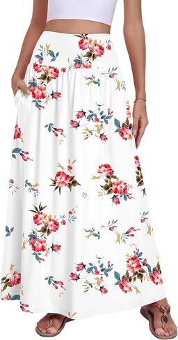 QUEZHU Women's Maxi Long Skirts 2026 Casual A-line Elastic High Waist Flowy Skirt with Pockets in Saudi Arabia