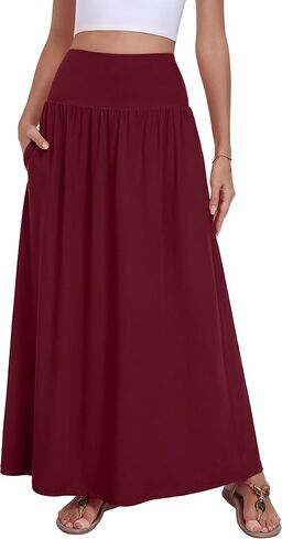 QUEZHU Women's Maxi Long Skirts 2026 Casual A-line Elastic High Waist Flowy Skirt with Pockets in Saudi Arabia