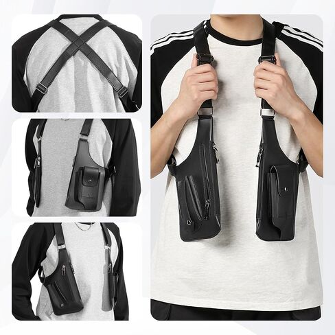 Underarm Shoulder Bag for Men, Premium Leather Anti-Theft Pickpocket-Proof Double Armpit Holster Bag with Adjustable Strap, Multi-Purpose for Travel Work Daily Use, Black in Kuwait
