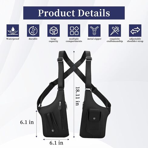 Underarm Shoulder Bag for Men, Premium Leather Anti-Theft Pickpocket-Proof Double Armpit Holster Bag with Adjustable Strap, Multi-Purpose for Travel Work Daily Use, Black in Kuwait