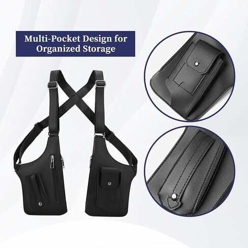 Underarm Shoulder Bag for Men, Premium Leather Anti-Theft Pickpocket-Proof Double Armpit Holster Bag with Adjustable Strap, Multi-Purpose for Travel Work Daily Use, Black in Kuwait
