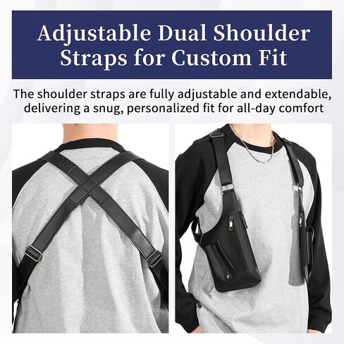 Underarm Shoulder Bag for Men, Premium Leather Anti-Theft Pickpocket-Proof Double Armpit Holster Bag with Adjustable Strap, Multi-Purpose for Travel Work Daily Use, Black in Kuwait