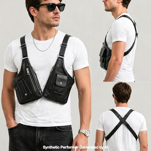 Double Shoulder Armpit Bag for Men, Anti-Pickpocket Hidden Pocket Underarm Shoulder Bag, Adjustable Leather Double Shoulder Straps Holster, Travel Outdoors in Saudi Arabia