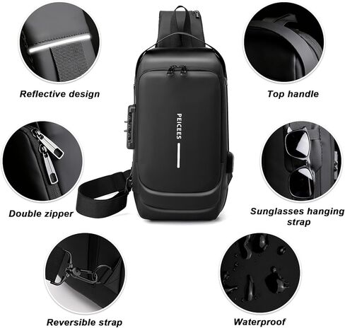Peicees Pack of 3 Mens Crossbody Bag Man Bags Mens Purse Anti-theft Sling Bag Shoulder Bag Chest Bag, Leather Black and Mini Black in Kuwait