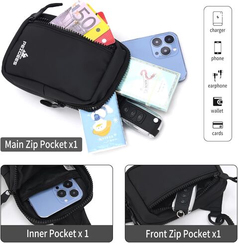 Peicees Pack of 3 Mens Crossbody Bag Man Bags Mens Purse Anti-theft Sling Bag Shoulder Bag Chest Bag, Leather Black and Mini Black in Kuwait