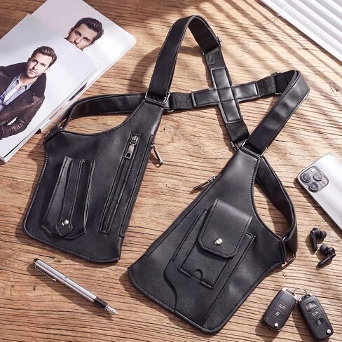Leather Double Shoulder Armpit Bag for Men Underarm Shoulder Sentinel Adjustable Strap Holster Wallet Phone Bag in Kuwait