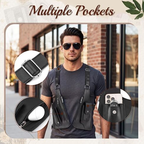 Leather Double Shoulder Armpit Bag for Men Underarm Shoulder Sentinel Adjustable Strap Holster Wallet Phone Bag in Kuwait