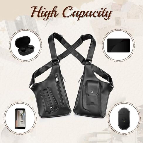 Leather Double Shoulder Armpit Bag for Men Underarm Shoulder Sentinel Adjustable Strap Holster Wallet Phone Bag in Kuwait