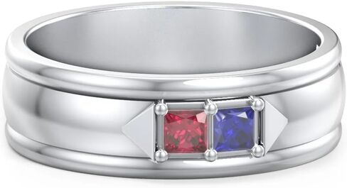 JEWLR Men’s Timeless Two‑Stone Ring – Princess‑Cut Simulated Birthstone Band in Sterling Silver or Gold - Personalized Engraved Wedding Band, Father’s Ring, or Couple’s Ring in Kuwait