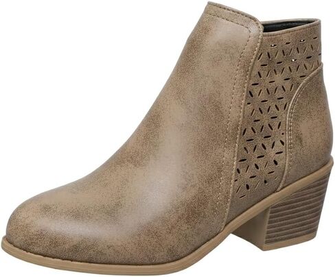 Women's Chelsea Ankle Boots Chunky Heel Pointed Toe Boots Perforated Cut Out Side Zipper Booties in Saudi Arabia