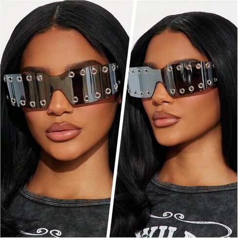 Crazy Feng Y2K Sunglasses for Women Men 2026 Futuristic Wrap Around Fashion Trendy Sun glasses Cyberpunk Rimless Rave Shades in Saudi Arabia