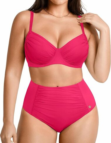 Popilush Tummy Control Shapewear Swimsuits for Women High Waisted Bikini Sets Ruched Push Up Two Piece Bathing Suit in Kuwait