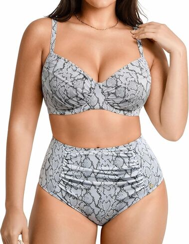 Popilush Tummy Control Shapewear Swimsuits for Women High Waisted Bikini Sets Ruched Push Up Two Piece Bathing Suit in Kuwait