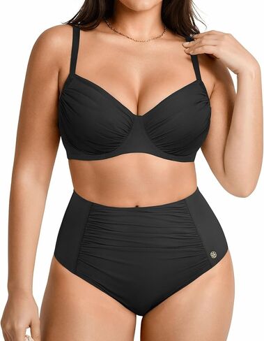 Popilush Tummy Control Shapewear Swimsuits for Women High Waisted Bikini Sets Ruched Push Up Two Piece Bathing Suit in Kuwait