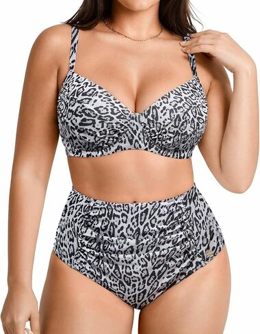 Popilush Tummy Control Shapewear Swimsuits for Women High Waisted Bikini Sets Ruched Push Up Two Piece Bathing Suit in Kuwait