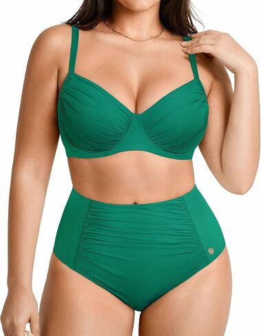 Popilush Tummy Control Shapewear Swimsuits for Women High Waisted Bikini Sets Ruched Push Up Two Piece Bathing Suit in Kuwait