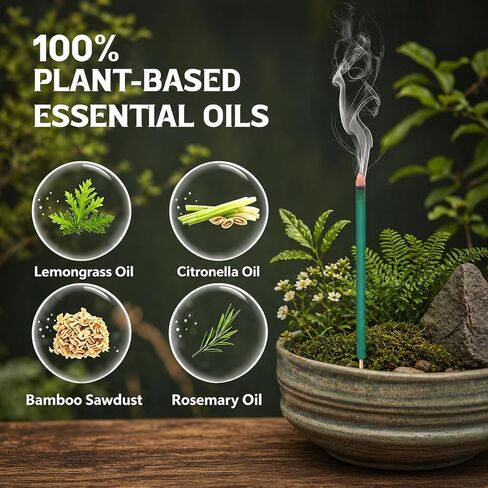 Citronella Incense Sticks Outdoor, 36 Pack Citronella Incense with Holder, Burns Up to 100 Hours, Natural Incense Stick for Outside Patio Camping Backyard Balcony Yard Picnic Outdoor Indoor Use in Saudi Arabia